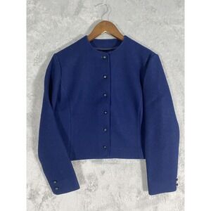 Vintage Pendleton Jacket Womens Size 10 Blue 100% Wool‎ Cropped Button Up USA